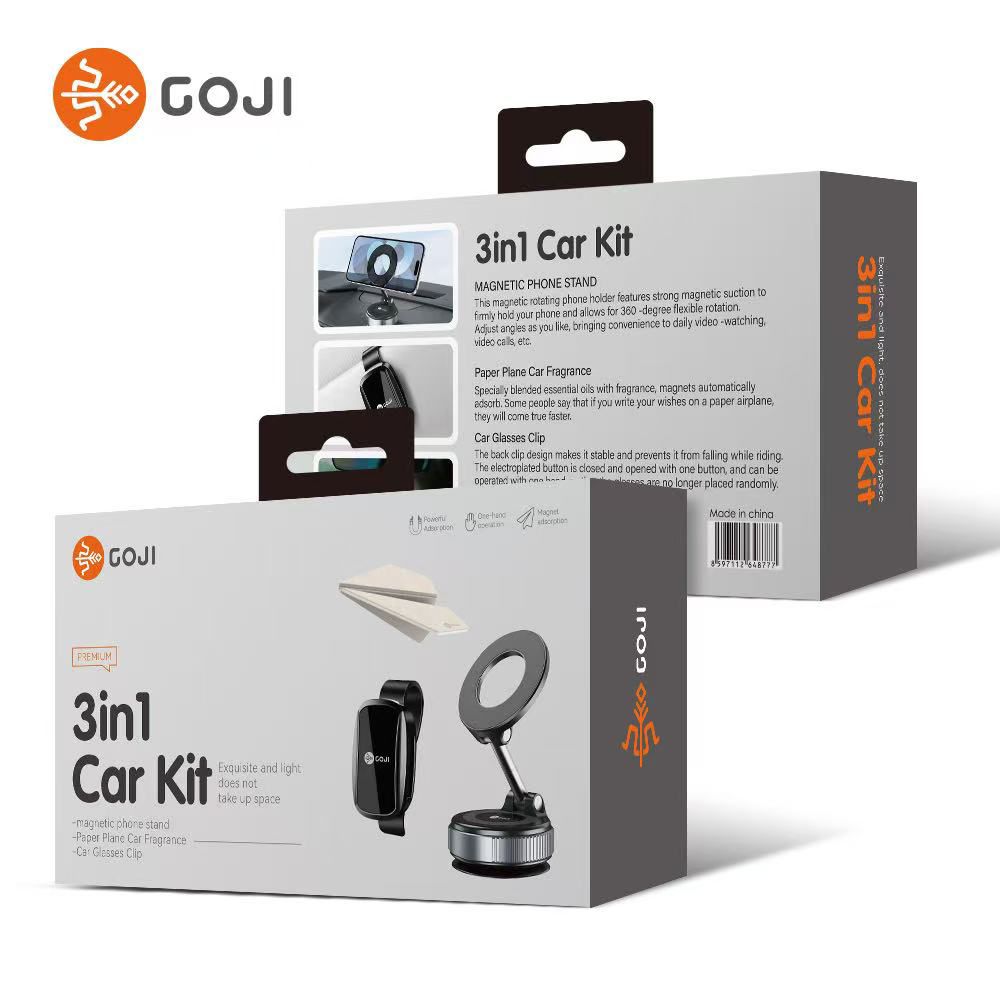 GOJI 3in1 Car Kit Magsafe Holder Suction Cup Phone Mount Adjustable Swivel Lock, for Your Car/Gym/Mirror - Black