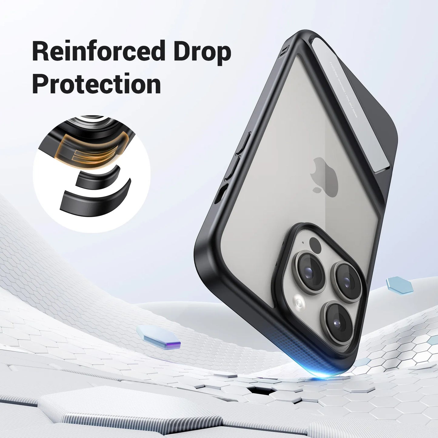 UGREEN Kickstand Protective Case for iPhone 15 Pro Max - Clear Black