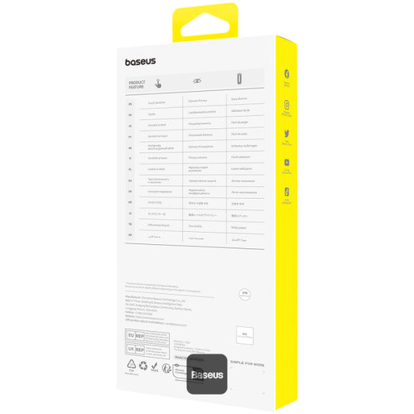 Baseus Sapphire Full-Coverage 9H Tempered Glass Screen Protector for iPhone 16 / 15 - Easy Installation Kit - Privacy