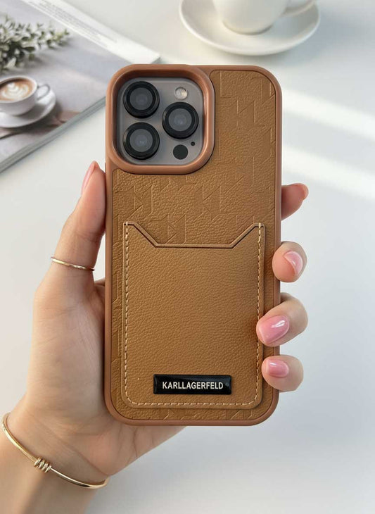 Karl Lagerfeld Leather Case with Wallet for iPhone 16 Pro Max - Brown