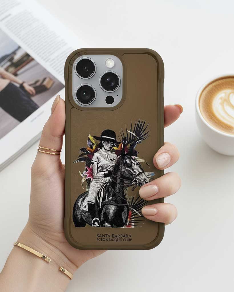 Santa Barbara 3D Embroidered Fabric Material Shockproof Case for iPhone 16 Pro Max