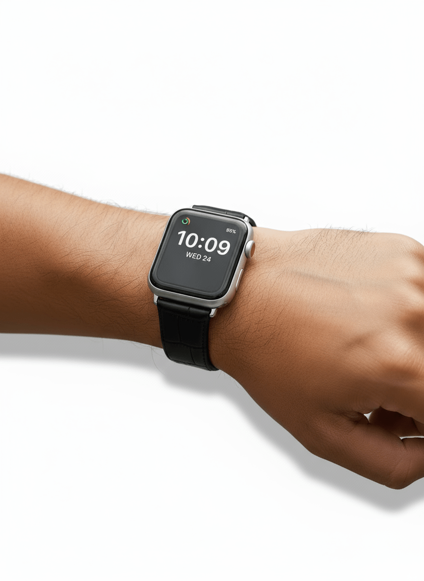 Magnetic Silicone Leather Pattern Strap for Apple Watch 42/44/45/46/49 mm - Black - TecHub