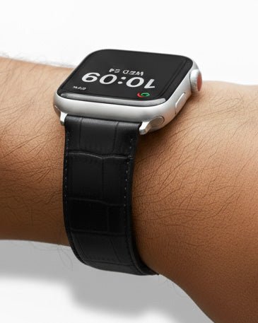 Magnetic Silicone Leather Pattern Strap for Apple Watch 42/44/45/46/49 mm - Black - TecHub