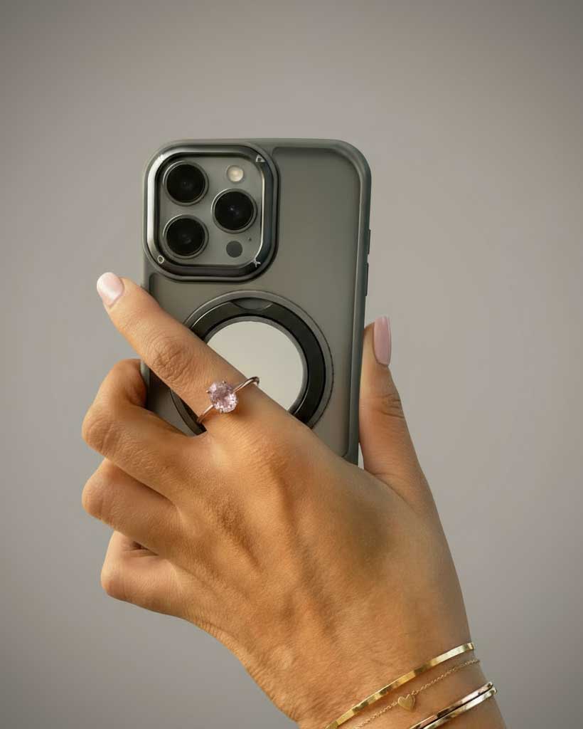 360° Rotation Magnetic Stand Silicone Ring for iPhone 15 Pro Max - Grey