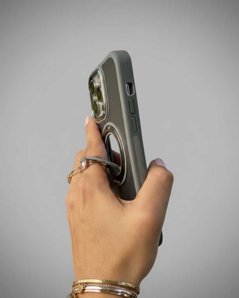 360° Rotation Magnetic Stand Silicone Ring for iPhone 15 Pro Max - Grey