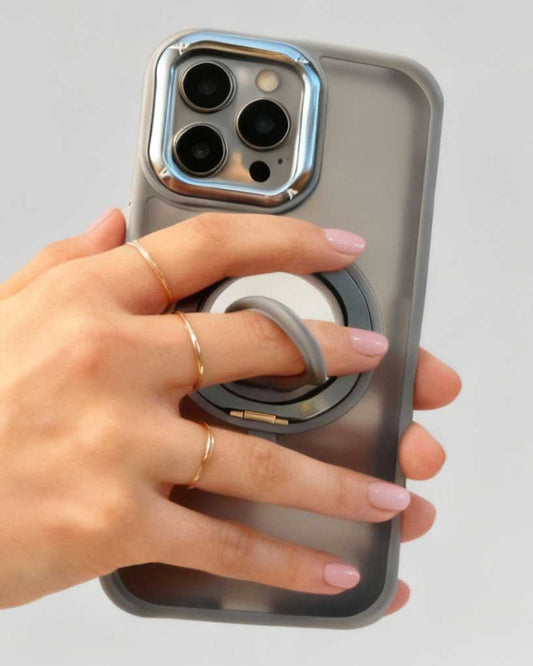 360° Rotation Magnetic Stand Silicone Ring for iPhone 15 Pro Max - Grey