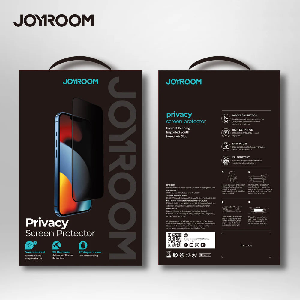 Joyroom 2.5D Full Tempered Privacy Film Screen Protector for iPhone 14 Pro / iPhone 15 / iPhone 16