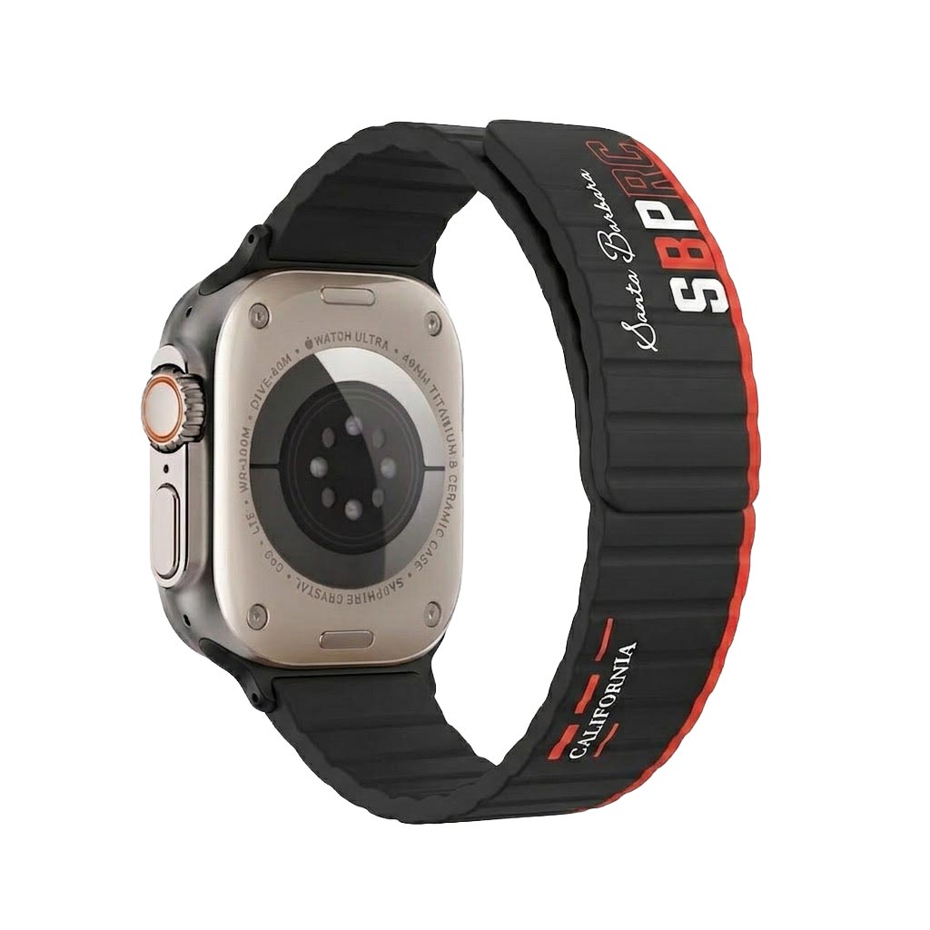 TecHub Santa Barbara silicone magnetic strap case for Apple Watch, 42-49mm, showing the sleek black design and magnetic closure.