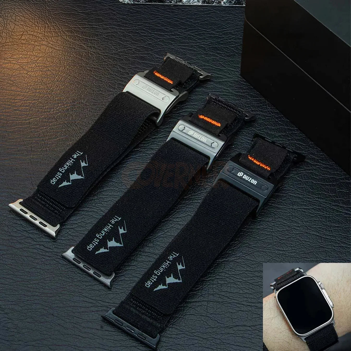 Duzon Nylon Loop Watch Band for Apple Watch 42/44/45/46/49 mm – Double Velcro Strap with Magnetic Buckle