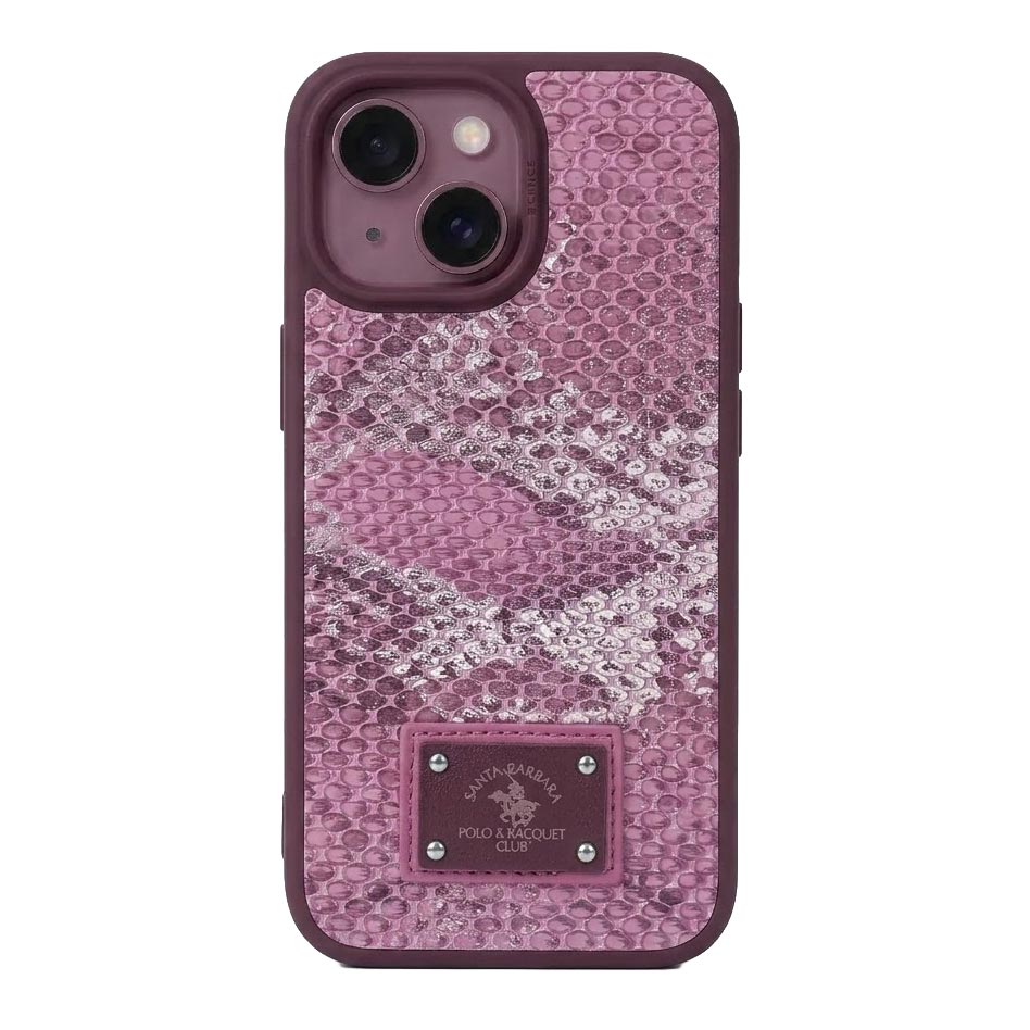 Purple Santa Barbara Polo iPhone 15 case from TecHub's Sagar Collection, featuring elegant design and protective material.