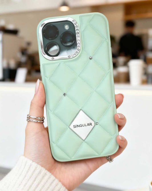 Diamond Pattern Leather Case for iPhone 16 Pro Max - Green