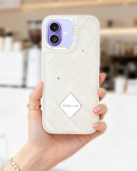 Diamond Pattern Leather Case for iPhone 16 - White