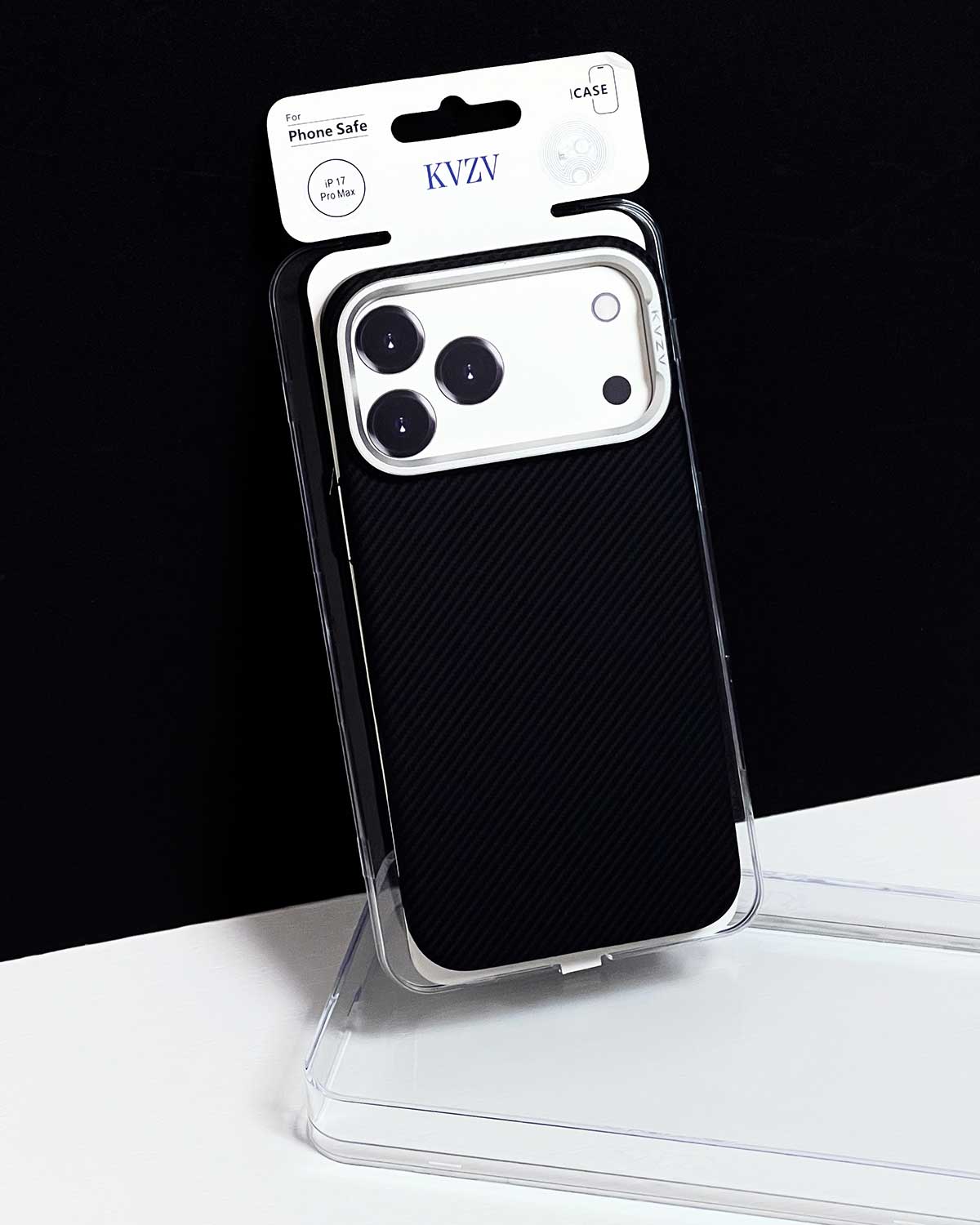 Black TecHub KVZV Twill Series MagSafe case for iPhone 17 Pro Max, showing the textured twill fabric and sleek design.