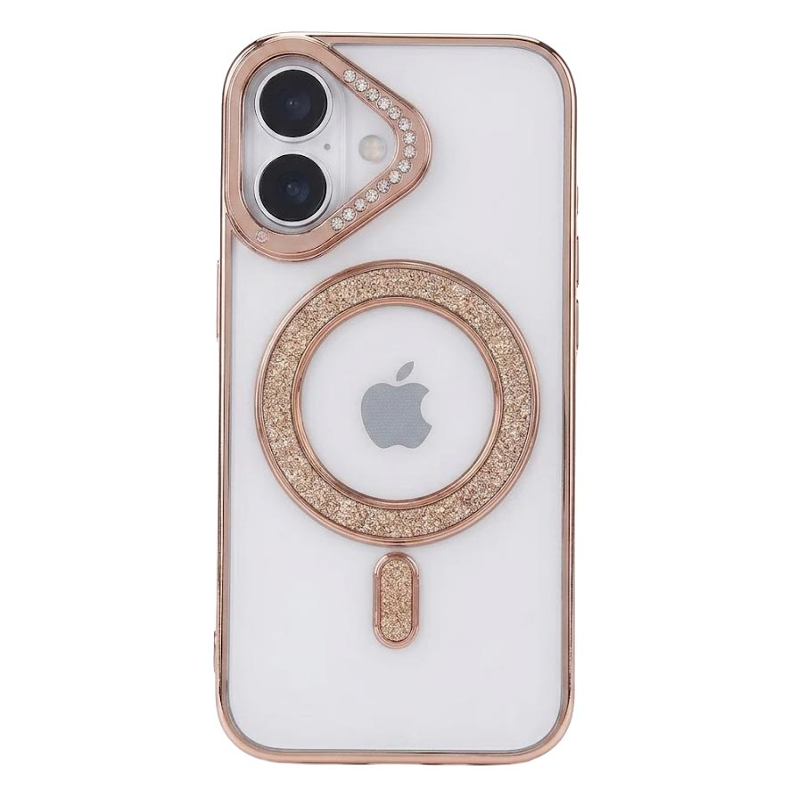 Gold TecHub Diamond Strass MagSafe case for iPhone 16 with sparkling embellishments and slim protective design.