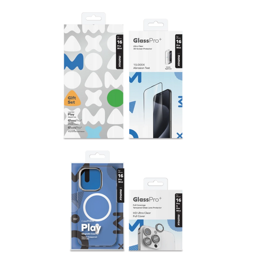 Momax iPhone 16 Pro Max Protection Bundle Set (Play Magnetic Transparent Case / Screen Protector / Lens Protector)