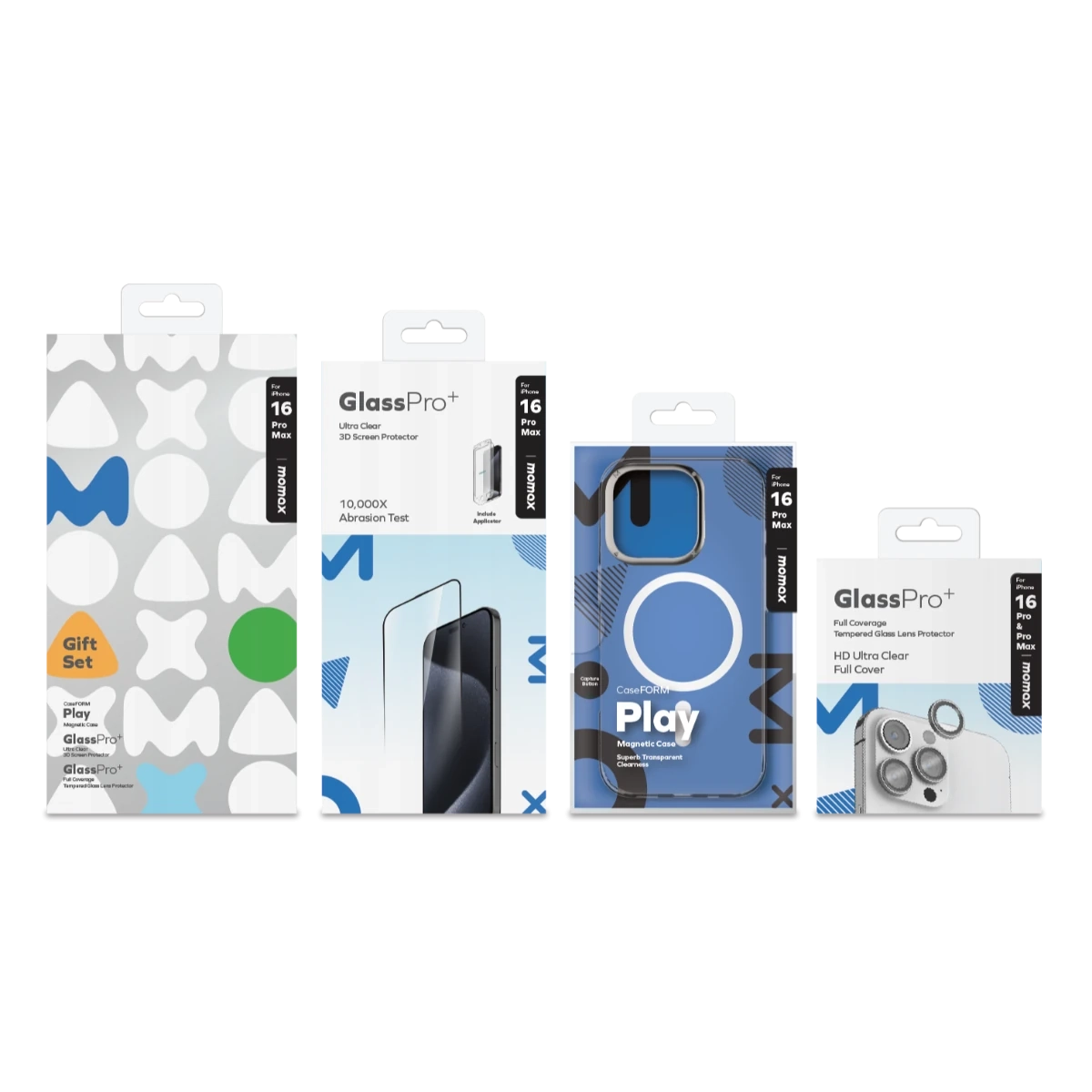 Momax iPhone 16 Pro Max Protection Bundle Set (Play Magnetic Transparent Case / Screen Protector / Lens Protector)