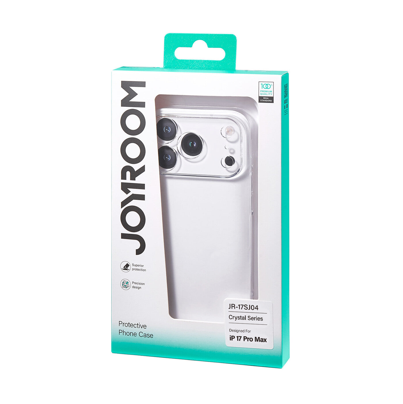 Transparent TecHub JOYROOM PC case for iPhone 17 Pro Max, showing clear design and precise cutouts for buttons and camera.