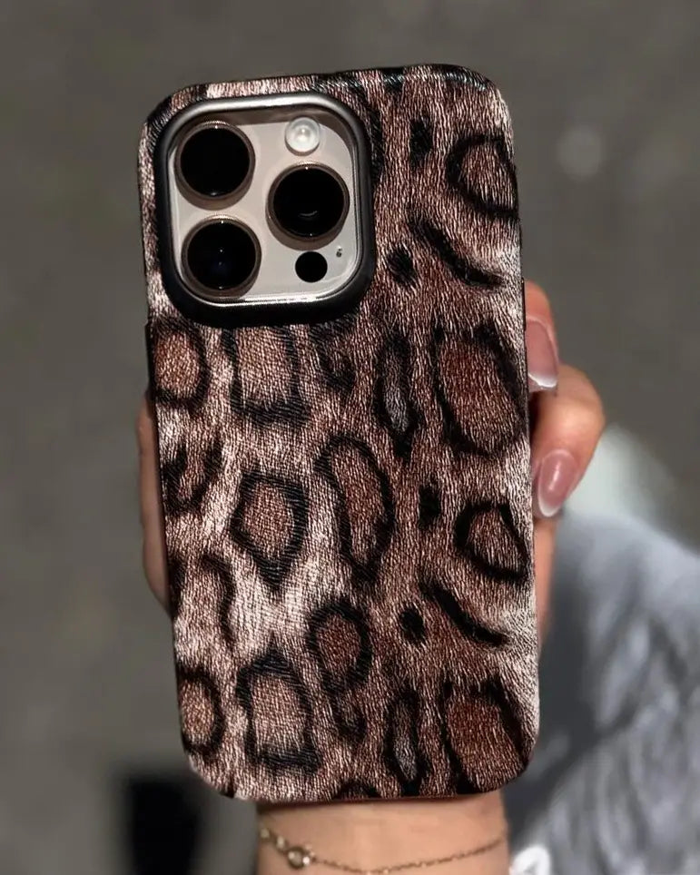 Leopard Print Phone Case Trendy Fashion for iPhone 16 - Grey