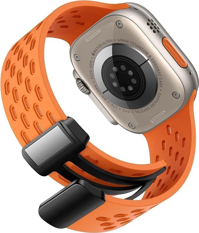 Magnetic Silicone Sport Strap Band for Apple Watch 42/44/45/46/49 mm - Orange