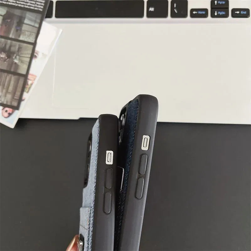 Prada Luxury Designer Jeans Style Case for iPhone 14 Pro Max - Blue