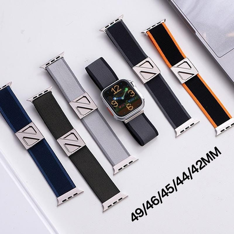 Z Buckle Elastic Nylon Double Stripes Band for Apple Watch 42/44/45/46/49 mm