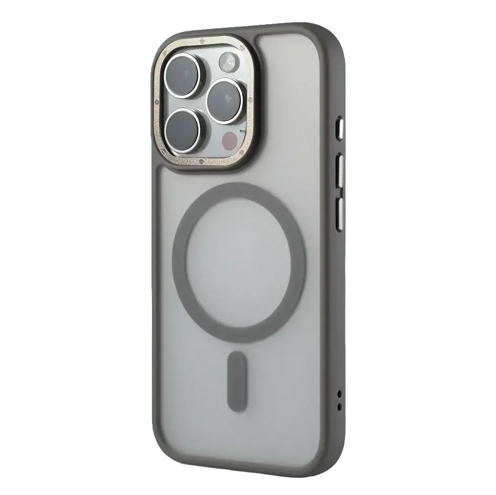 Grey TecHub magnetic luxury matte iPhone 15 Pro Max case with translucent armor and shockproof design, featuring sleek, durable protection.