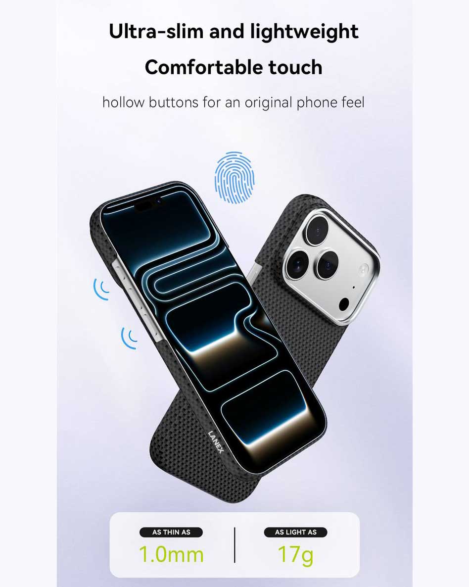 Lanex Ultra-slim Diamond Cut Carbon Fiber Case for iPhone 17 Pro Max - Black