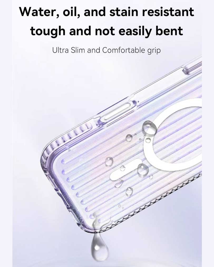 TecHub Lanex striped gradient suitcase magnetic case for iPhone 17 Pro Max, featuring colorful design and protective material.