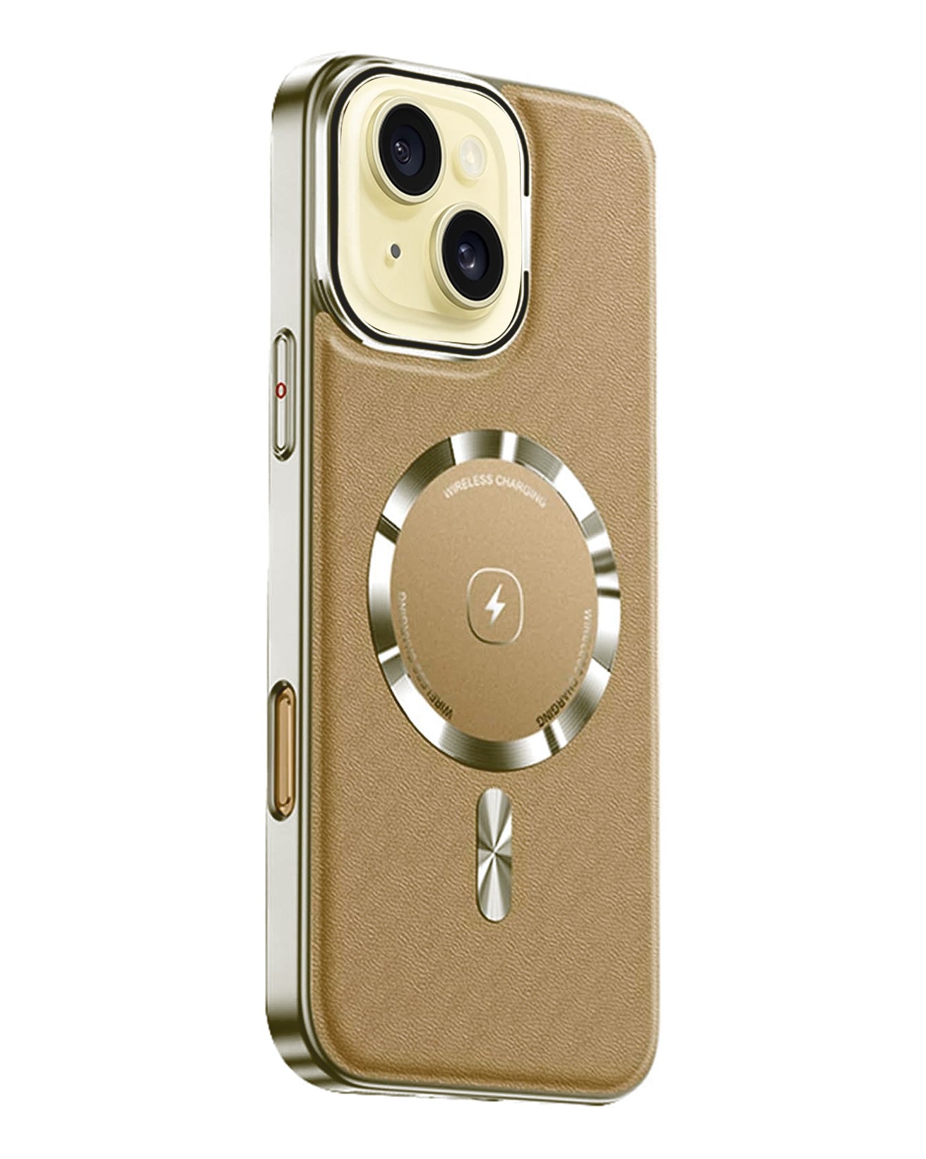 Leather MagSafe Case with Camera Protection Kickstand for iPhone 15 - Gold