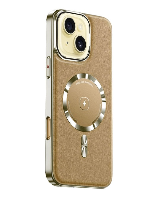 Leather MagSafe Case with Camera Protection Kickstand for iPhone 14/13 - Gold
