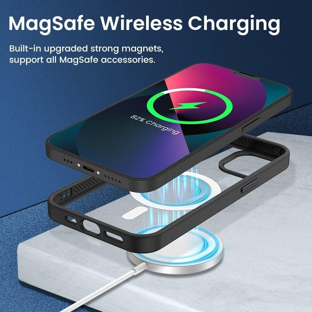 MHM Magnetic Clear Back Cover Slim Anti-Scratch Shockproof Protective Case with Magsafe for iPhone 15 6.1 - Black