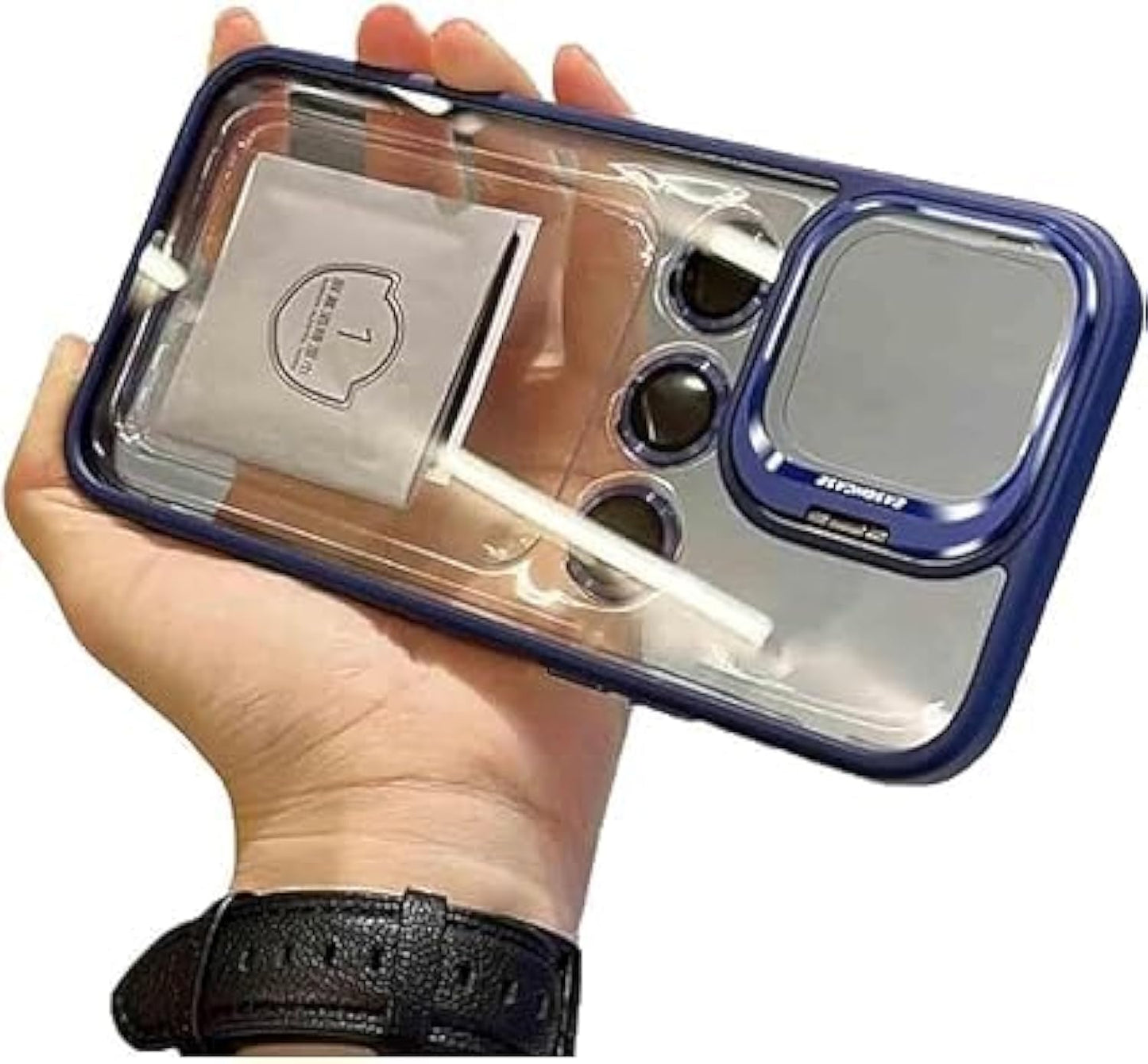 Invisible Stand Case for iPhone 14 - 13 with Metal Camera Lens Ring Protector Cover - Black