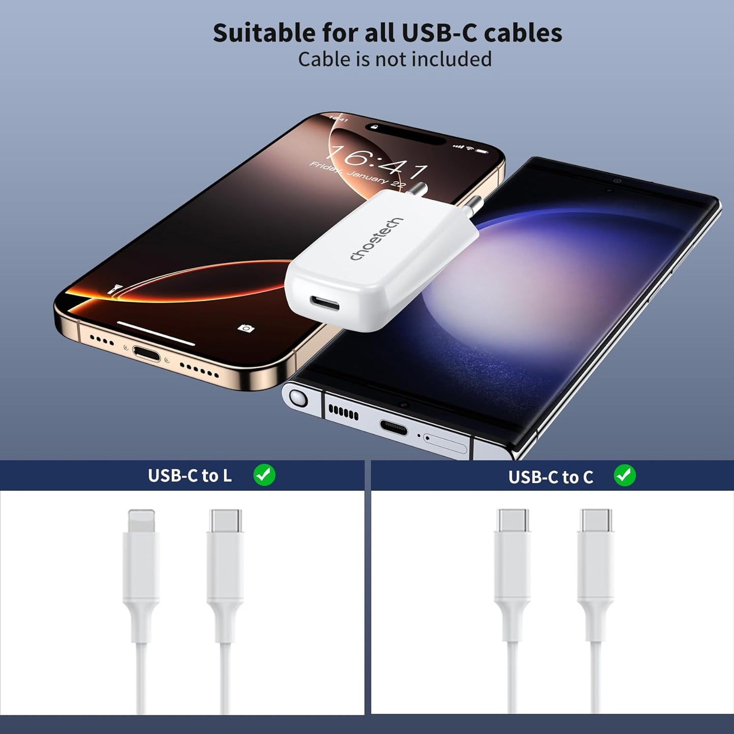 Choetech PD3080 Ultra-Slim Wall Charger, 20W USB-C PD Fast Charging, Compact Lightweight Design – White