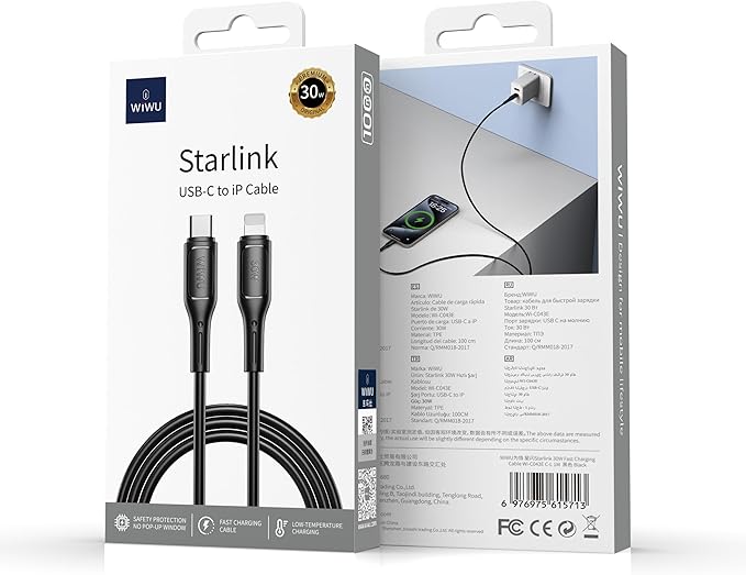 WiWU Wi-C04ЗE Starlink 30W Fast Charging Cable With USB-C to Lightning Cable