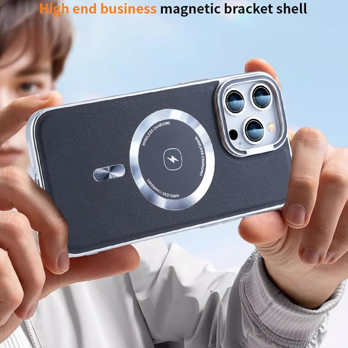 Leather MagSafe Case with Camera Protection Kickstand for iPhone 15 Pro Max