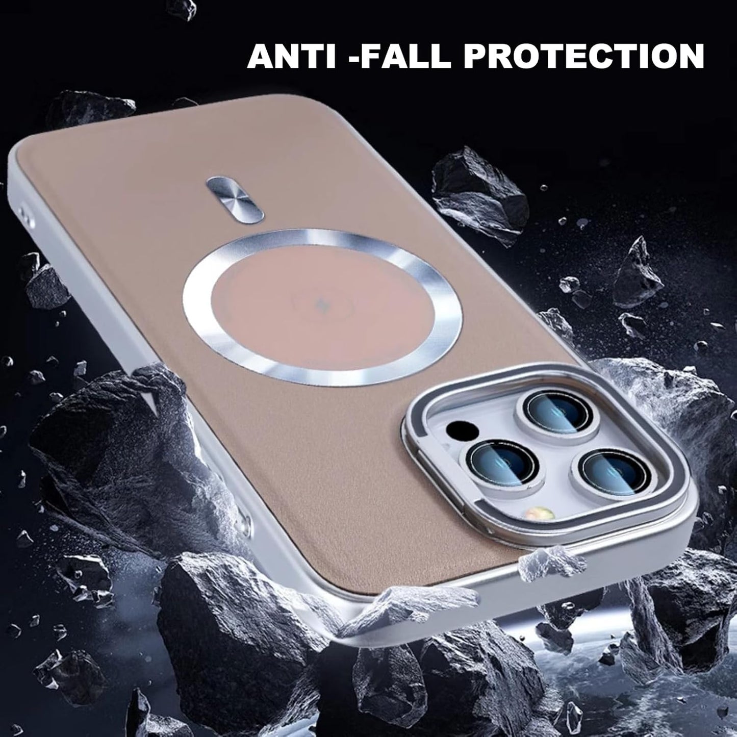 Leather MagSafe Case with Camera Protection Kickstand for iPhone 15 Pro Max