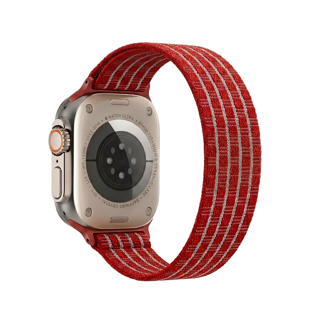 TecHub sports nylon strap band for Apple Watch 42-49mm, shown attached to a watch case with a durable, breathable design.