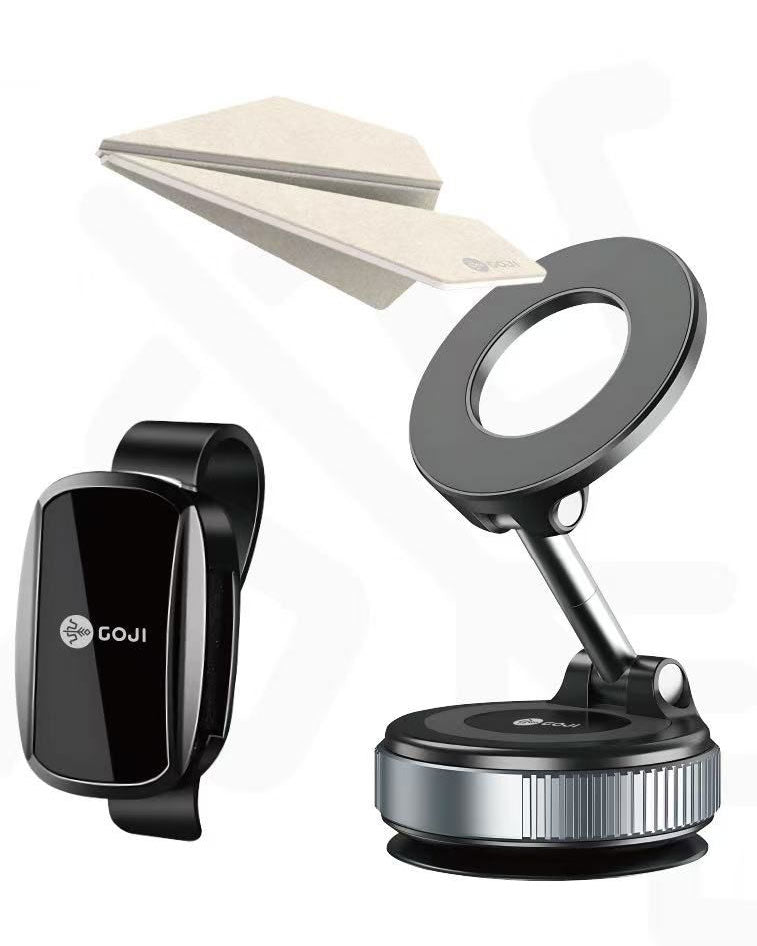 GOJI 3in1 Car Kit Magsafe Holder Suction Cup Phone Mount Adjustable Swivel Lock, for Your Car/Gym/Mirror - Black