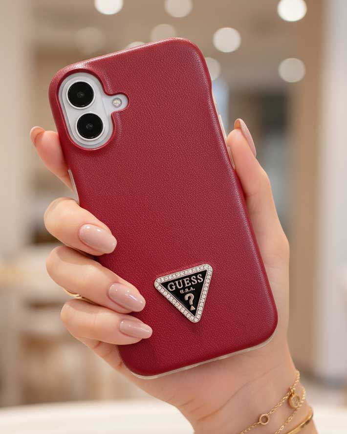 Guess Leather Back Cover Case for iPhone 16 - Maroon