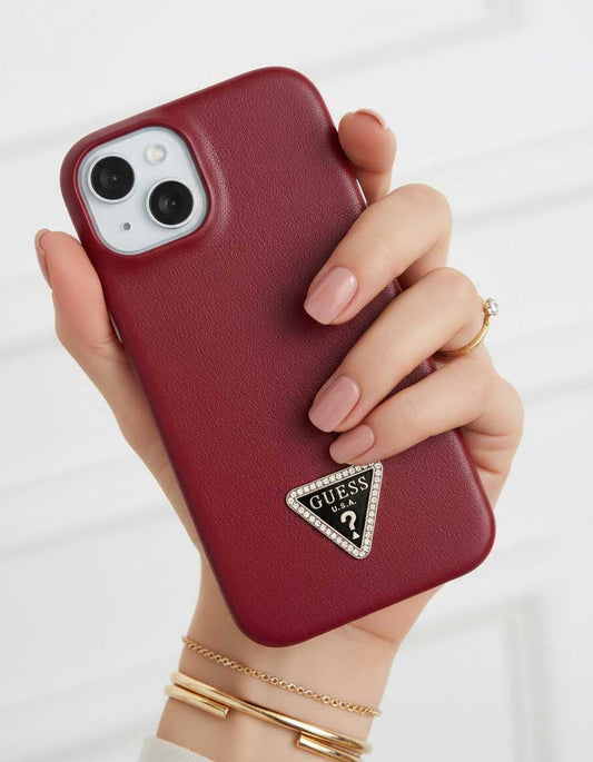 Guess Leather Back Cover Case for iPhone 15 - Maroon