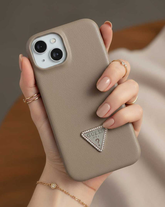 Guess Leather Back Cover Case for iPhone 15 - Grey