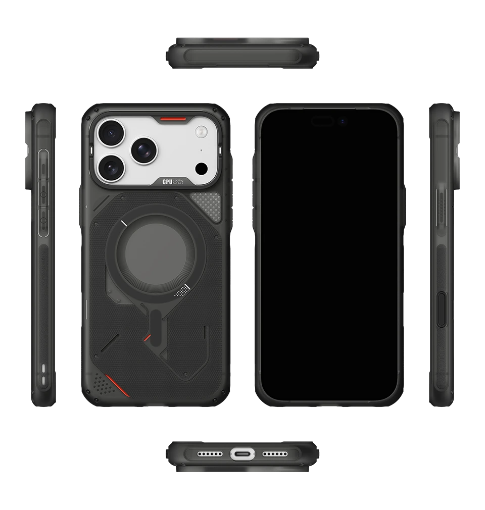 TecHub AULUMU A18 rugged outdoor case for iPhone 17/18 Pro Max, black protective case with reinforced edges and textured grip.