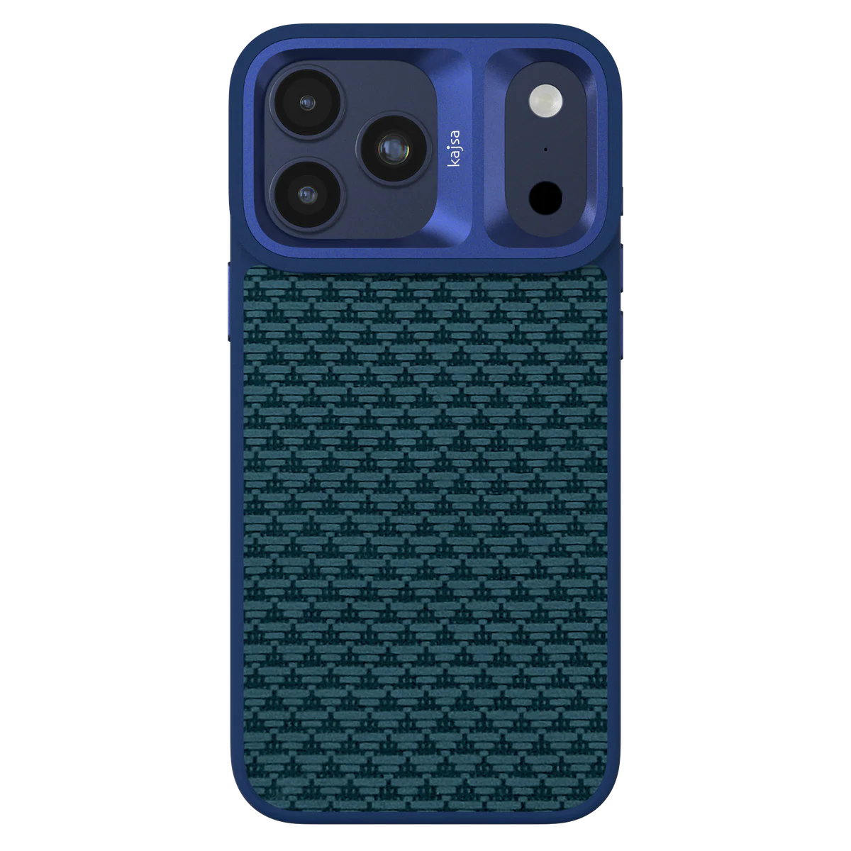 Blue TecHub Kajsa Glamorous Collection iPhone 17 Pro Max case with pyramid pattern and MagSafe compatibility, front view