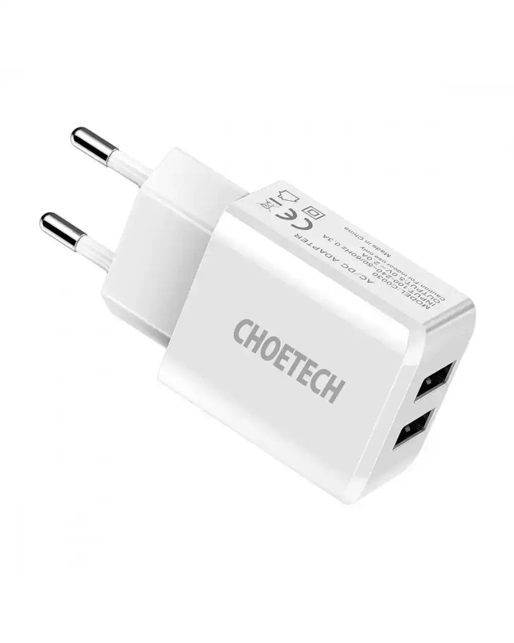 Choetech C0030 5V-2A Dual Port USB Wall Charger Dual USB ports, Up to 5V / 2A Output