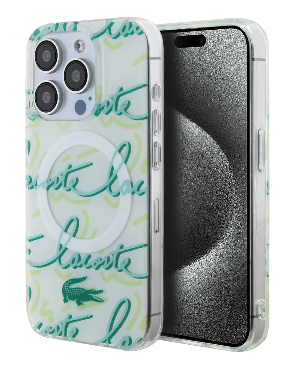 Lacoste MagSafe Hard Case Double Layer Magnetic for iPhone 15 Pro Max - White