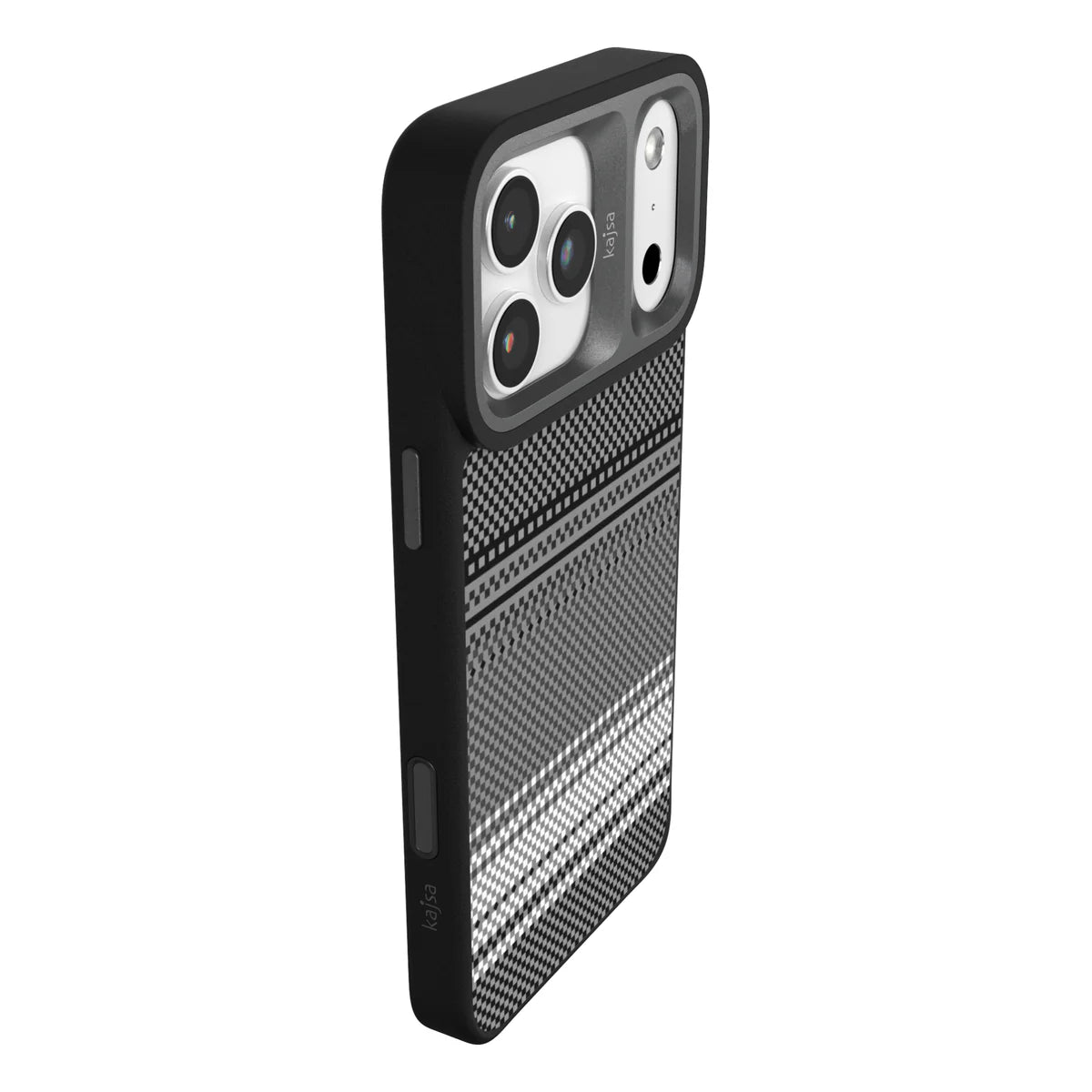 TecHub Kajsa Resort Collection iPhone 17 Pro Max case with gradient stripe pattern and MagSafe compatibility, shown from the side.