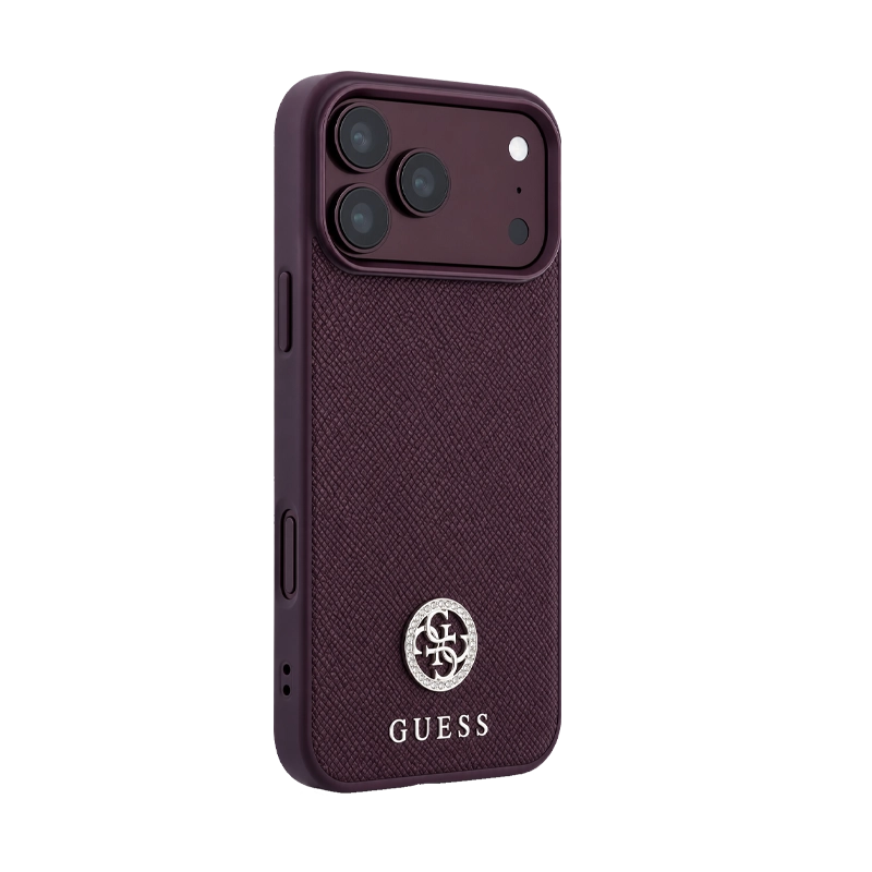 Guess Magsafe Saffiano Hard Case Grained With Triangle Logo for iPhone 17/18 Pro Max - Burgundy