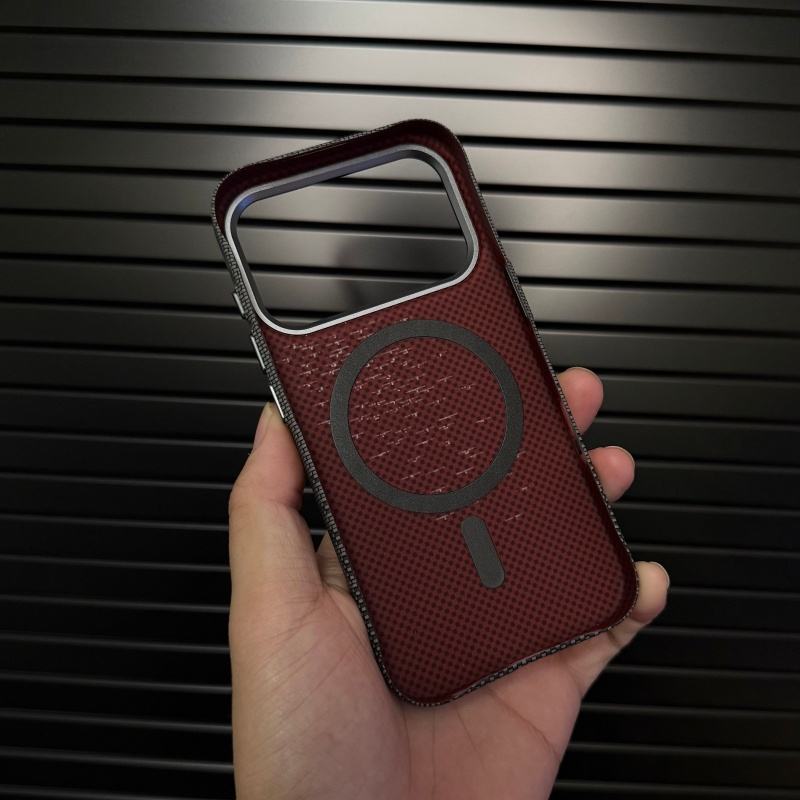 Lanex Luxury Carbon Fiber Pattern Magnetic With Metal Buttons Case for iPhone 17 Pro Max