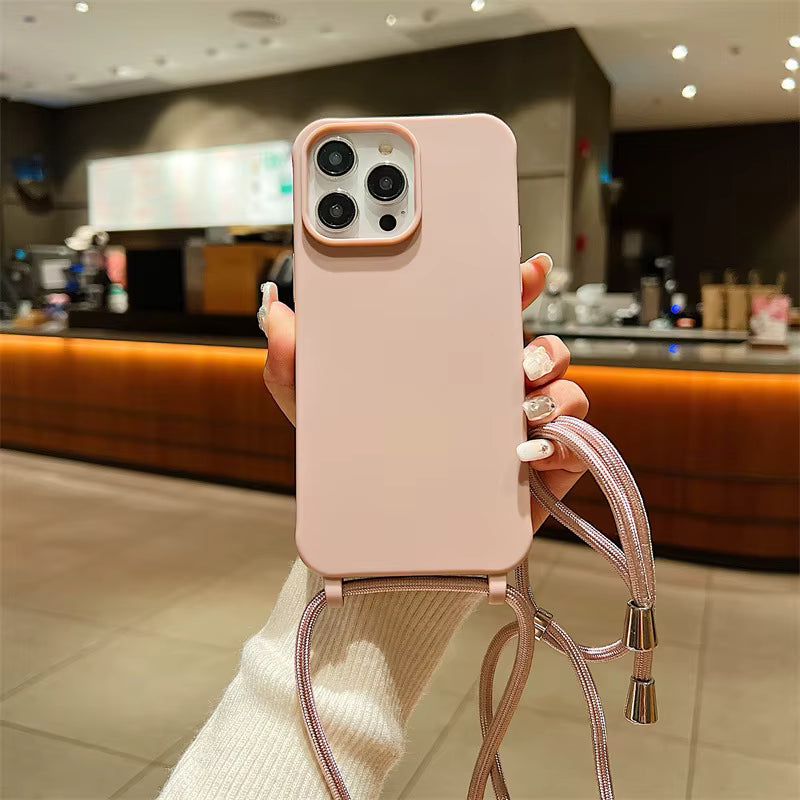 Fashion Crossbody Soft Silicone Case With Shoulder Strap for iPhone 16 Pro Max