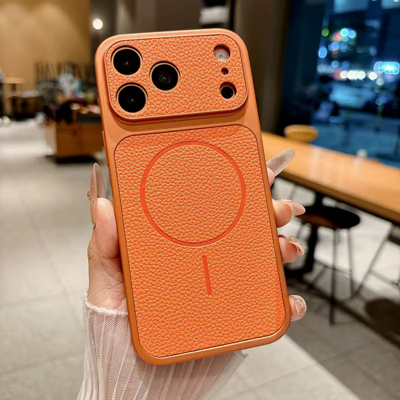 TecHub MMKIO PU leather MagSafe case for iPhone 17 Pro, featuring durable TPU material with a sleek leather finish.